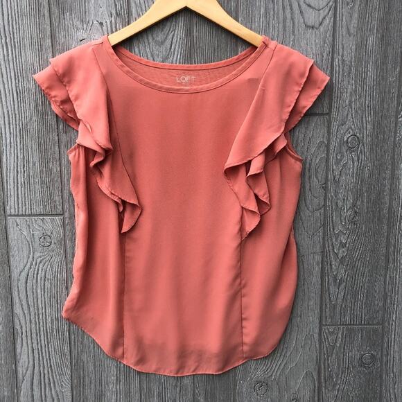 Loft Outlet Mixed Media Ruffle Sleeve Blouse - Picture 1 of 6